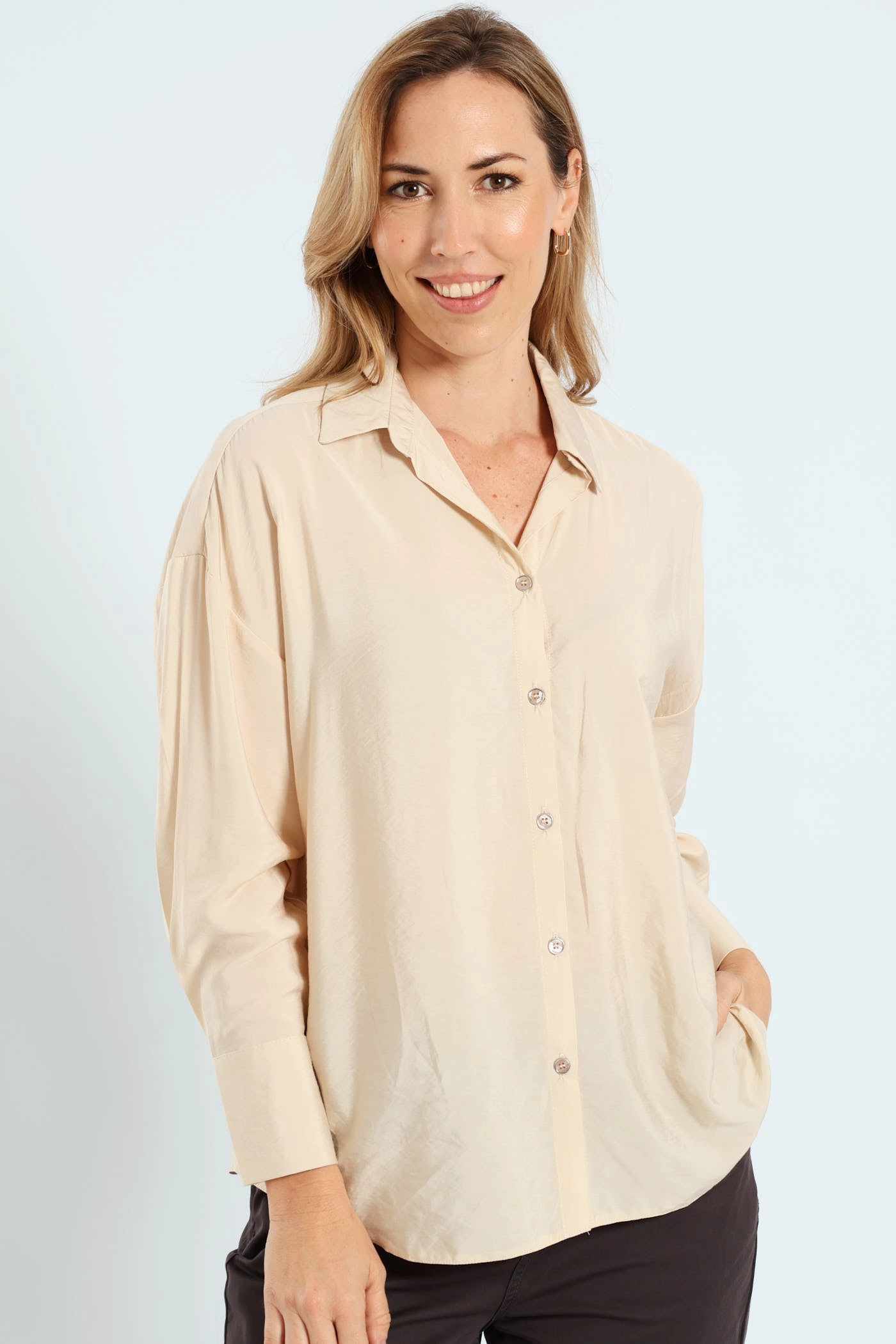Nautical - themed fashion Cuff Detail Peach Finish Relaxed Shirt - Stone Activewear gear