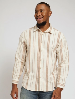 Sustainable fashion Long Sleeve Ecru Waffle Stripe Shirt - Off White Minimalist fashion
