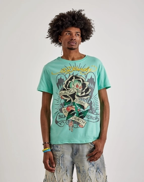 Sustainable fashion practices Ed Hardy  Black Rose Rhinestone Short Sleeve Tee Apparel finds