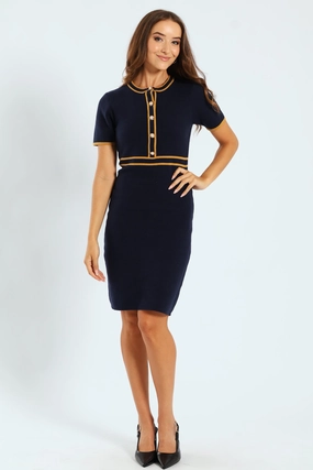 Sustainable fashion Preppy Contrast Tipped Knitwear Dress - Navy Casual wear options