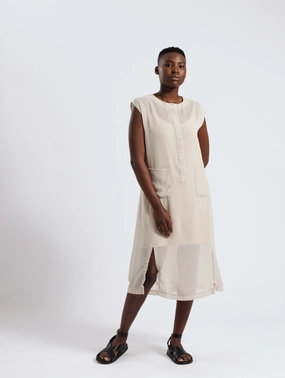 Sustainable fashion Sleeveless Sheer Patch Pocket Shirt Dress - Silver Ethical fashion choices