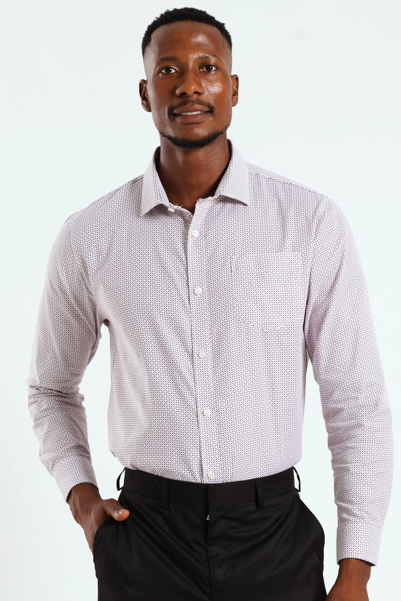 Embroidered fashion Textured Print Shirt - White/Red Casual wear options