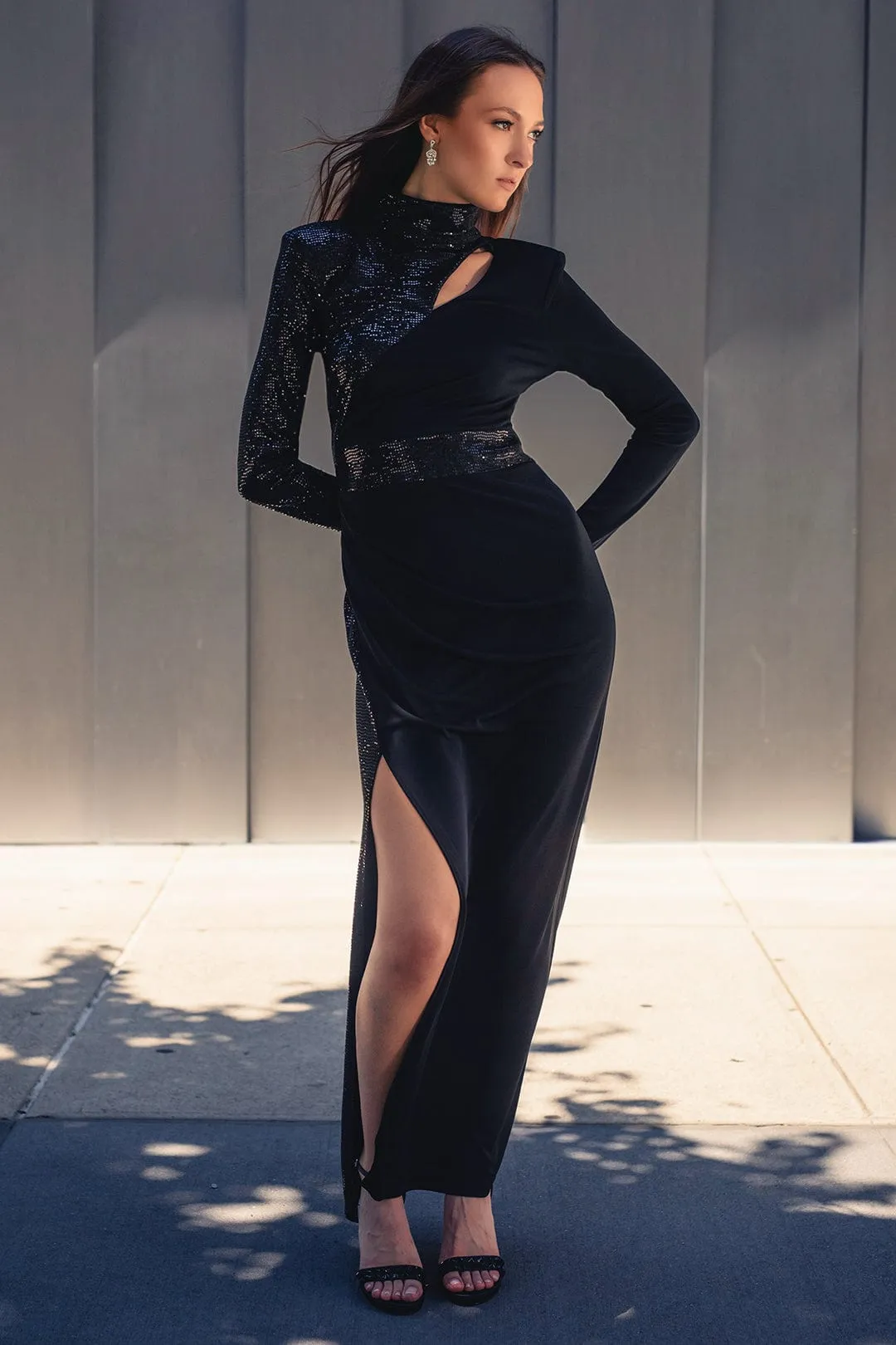 The Bridgette - Sleek High Neck Sequin Gown