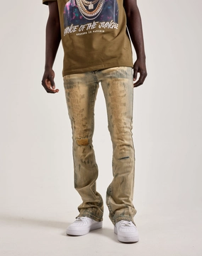 THRT Victor Stacked Flared Denim Jeans Fashion on sale Leather - material fashion