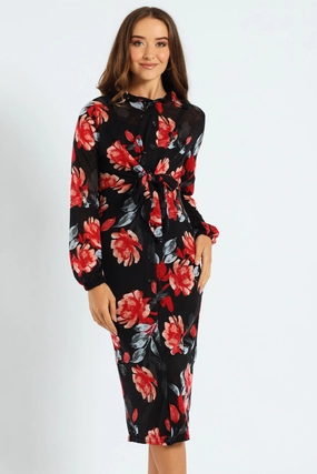 Tie Front Cut & Sew Shirt Midaxi Dress Silk - fabric fashion Lingerie and intimates