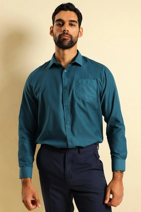 Tonal Textured Spot Shirt - Teal Minimalist fashion Patterned fashion (floral, stripes, etc.)