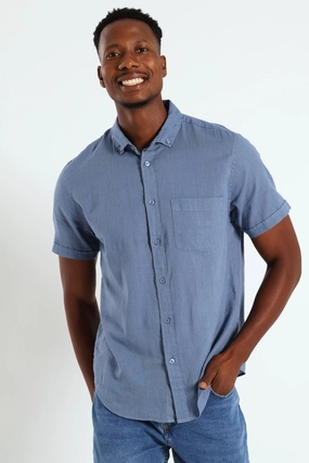 Trendy gear Buttondown Cotton Linen Slub Shirt - Blue Free shipping offers