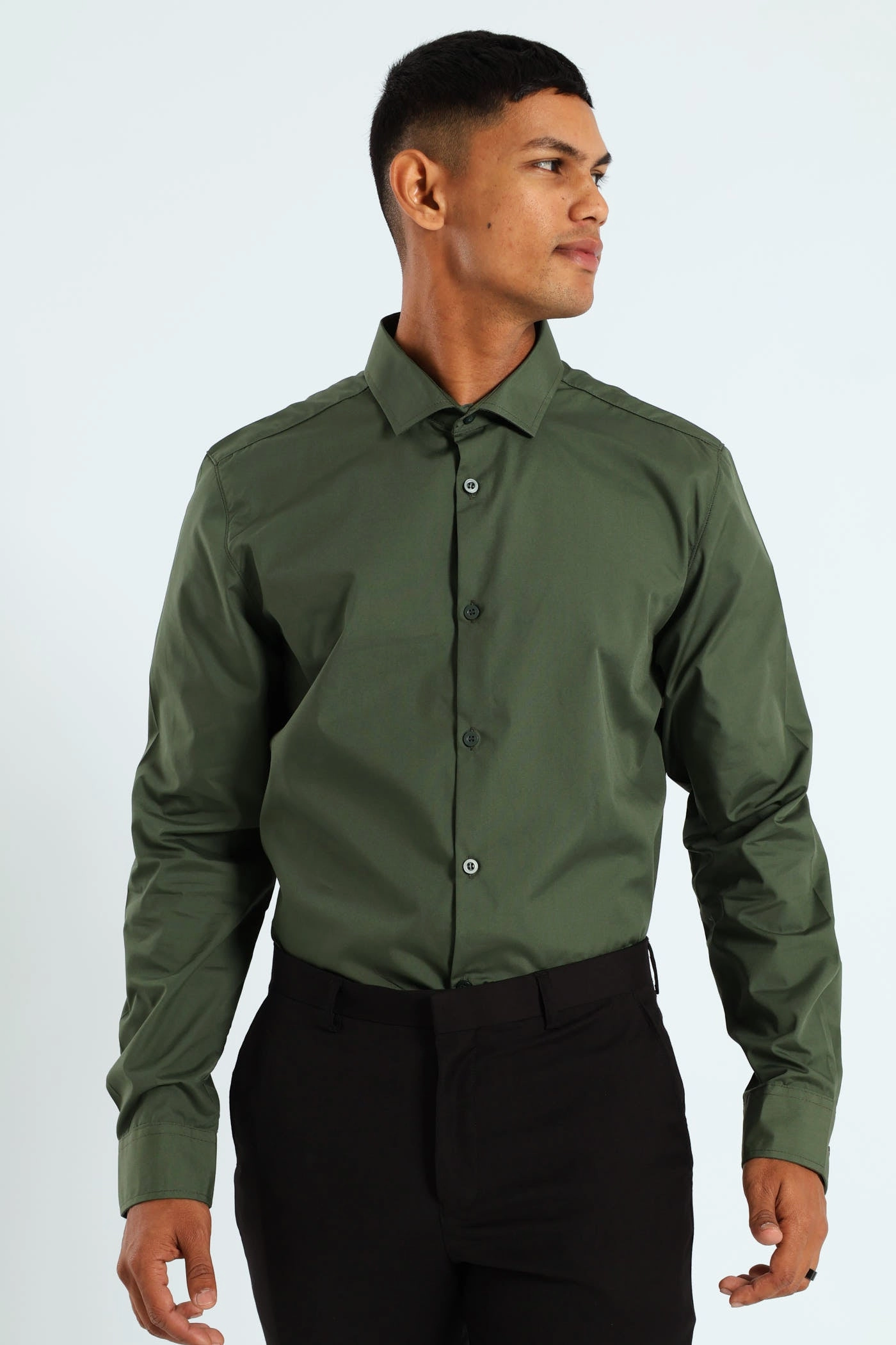 Trendy gear Easy Care Long Sleeve Shirt - Fatigue Street fashion