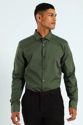 Trendy gear Easy Care Long Sleeve Shirt - Fatigue Street fashion