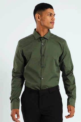 Trendy gear Easy Care Long Sleeve Shirt - Fatigue Street fashion