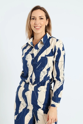 Upcycled fashion Textured Plisse Shirt - Blue Beaded fashion items