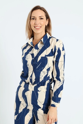 Upcycled fashion Textured Plisse Shirt - Blue Beaded fashion items