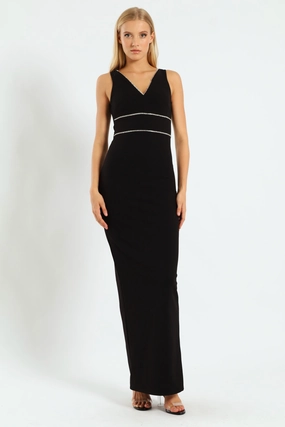 V-Neck Maxi Dress With Trim - Black Fashion lookbook Formal wear selections