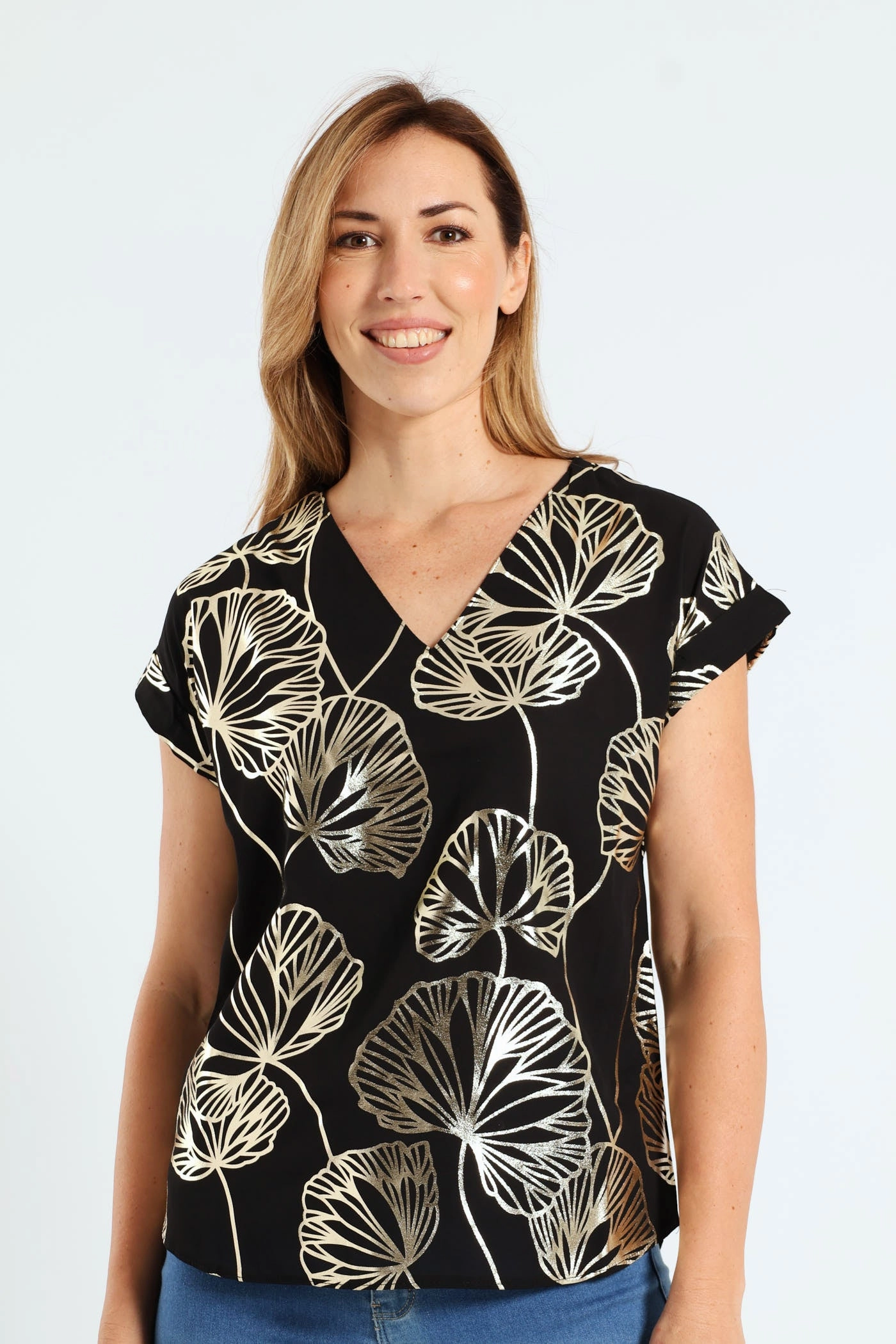 V-Neck Short Sleeve Formal Tee - Black