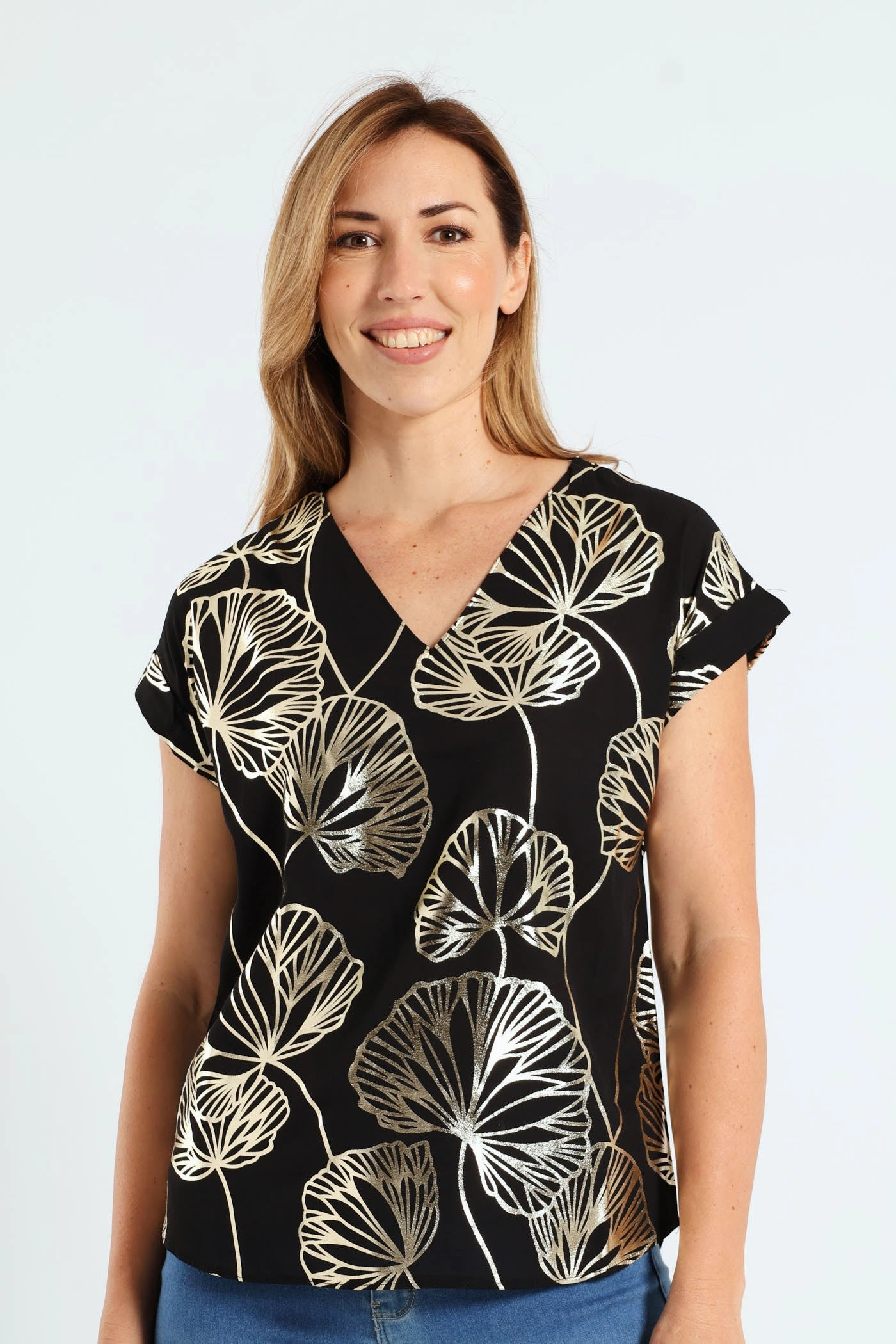V-Neck Short Sleeve Formal Tee - Black