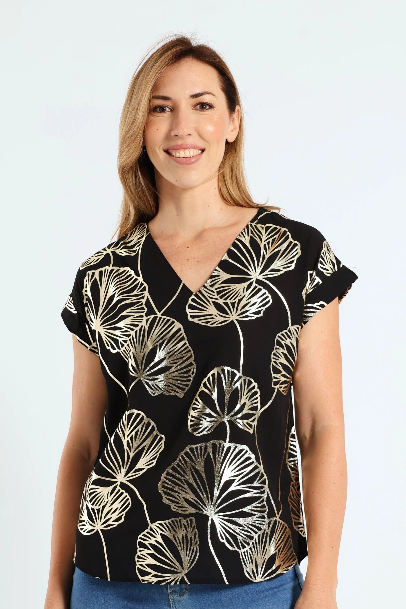 V-Neck Short Sleeve Formal Tee - Black