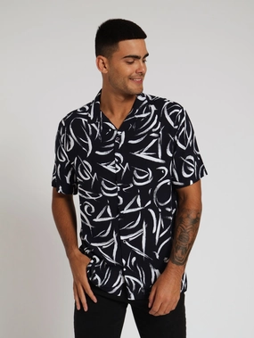 Viscose Geo Pattern Shirt - Navy Preppy style items Preppy style items
