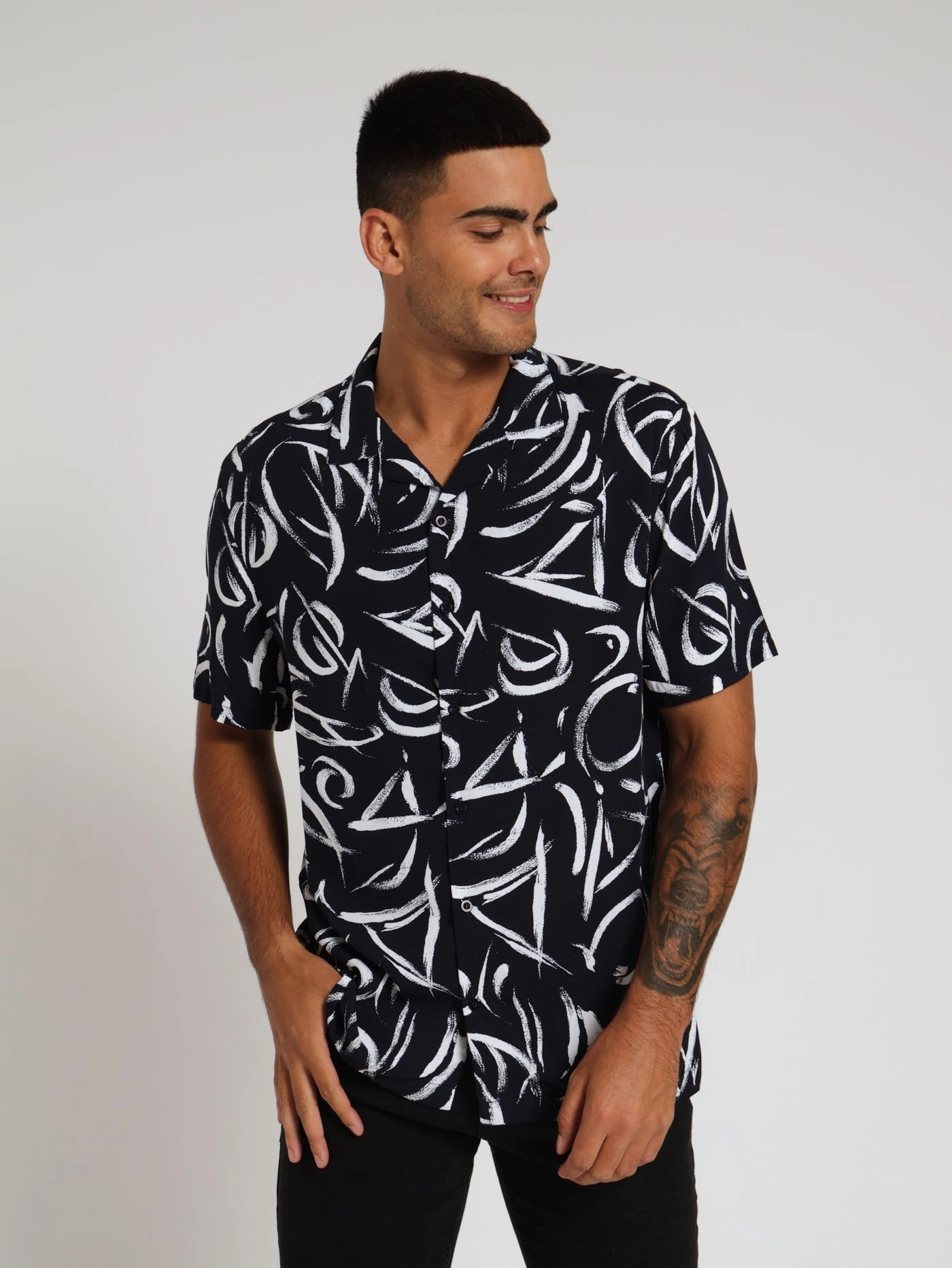 Viscose Geo Pattern Shirt - Navy Fashion customization Budget - friendly fashion
