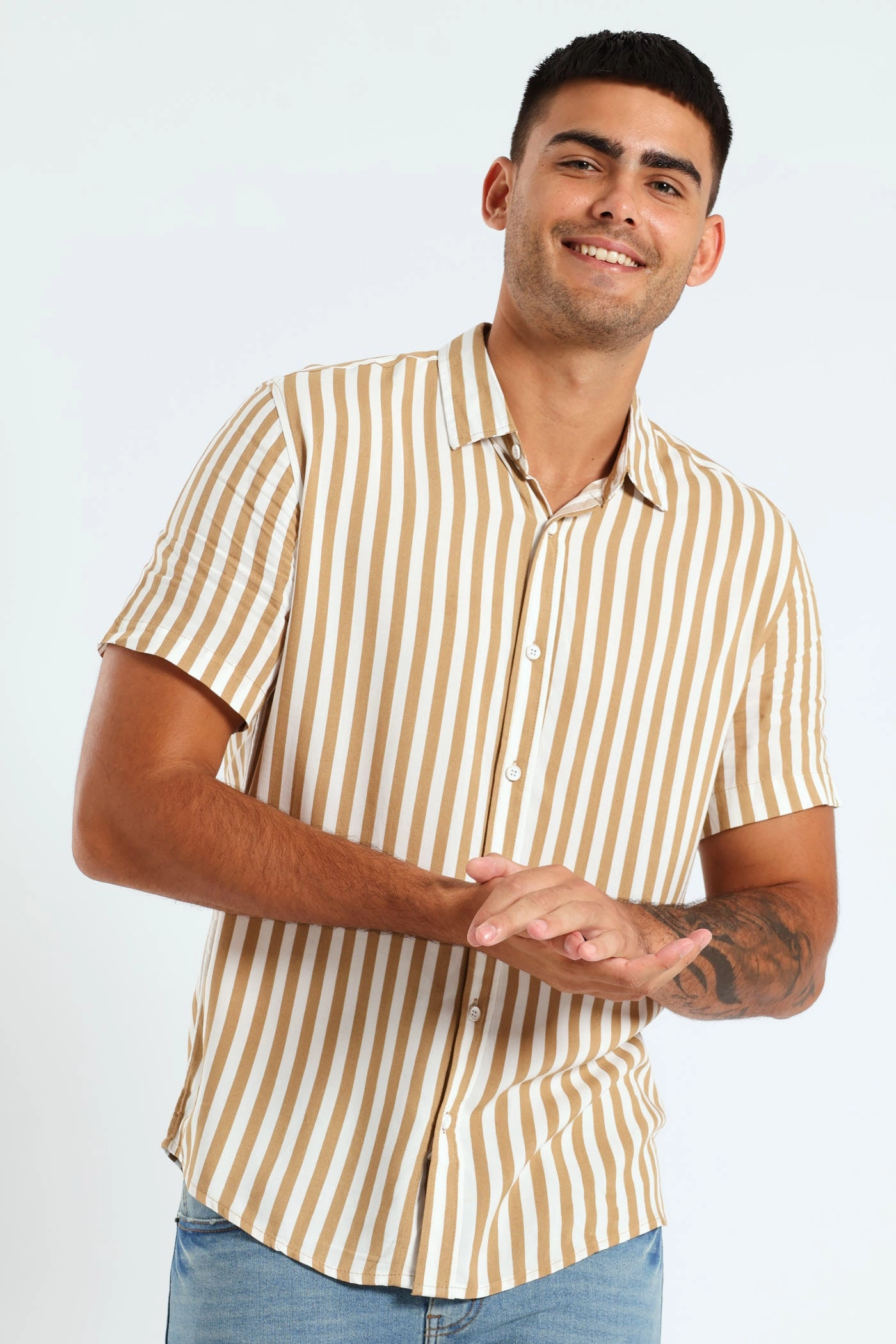 Viscose Stripe Shirt - Tabacco Activewear gear Fashionable goods