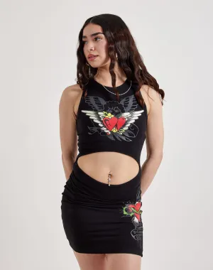 Wardrobe staples Ed Hardy Heart Wings Cut-Out Tank Dress Fashion sizes