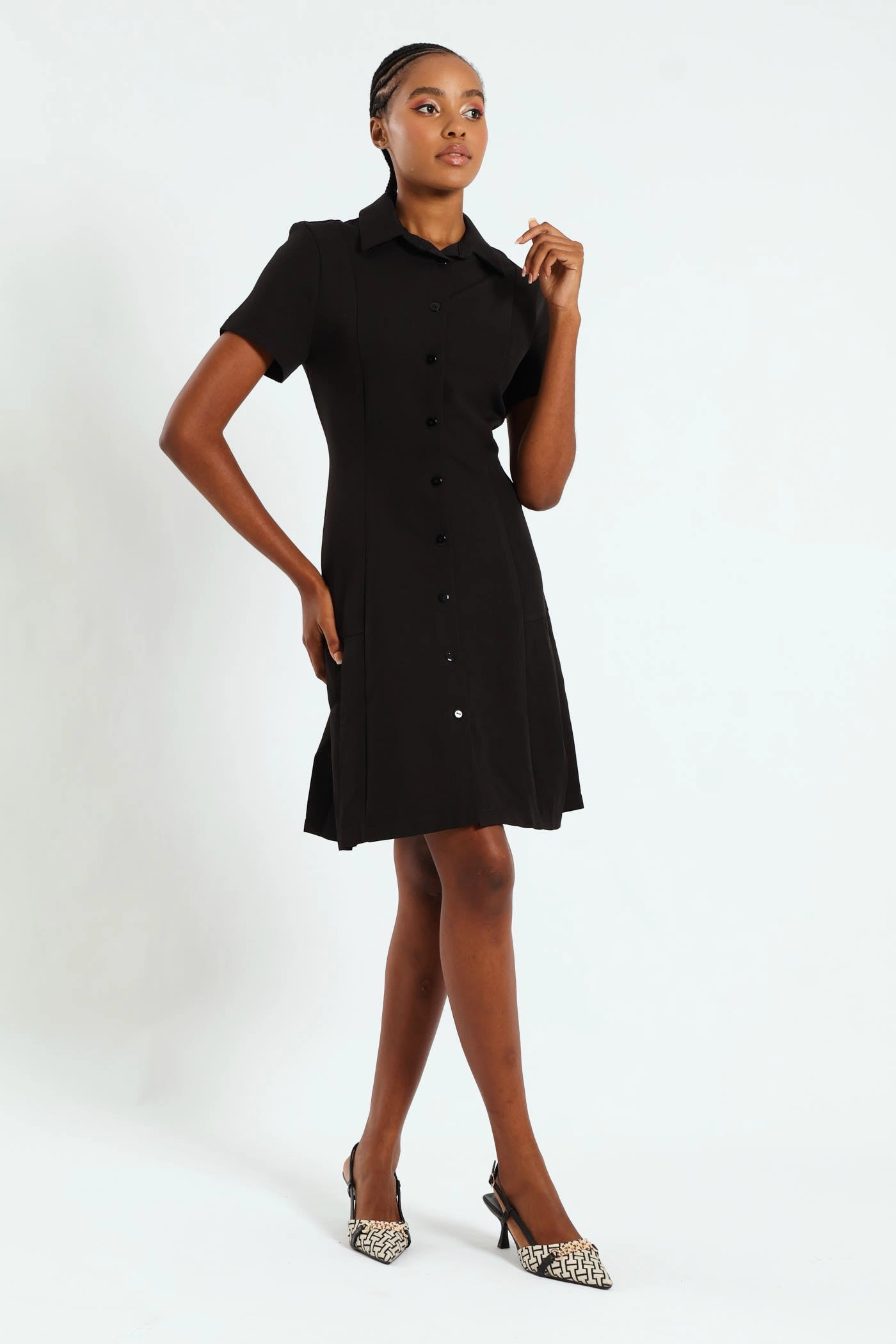 Button Through Pleated Work Dress - Black Fashion brands Fashion influencers' recommendations