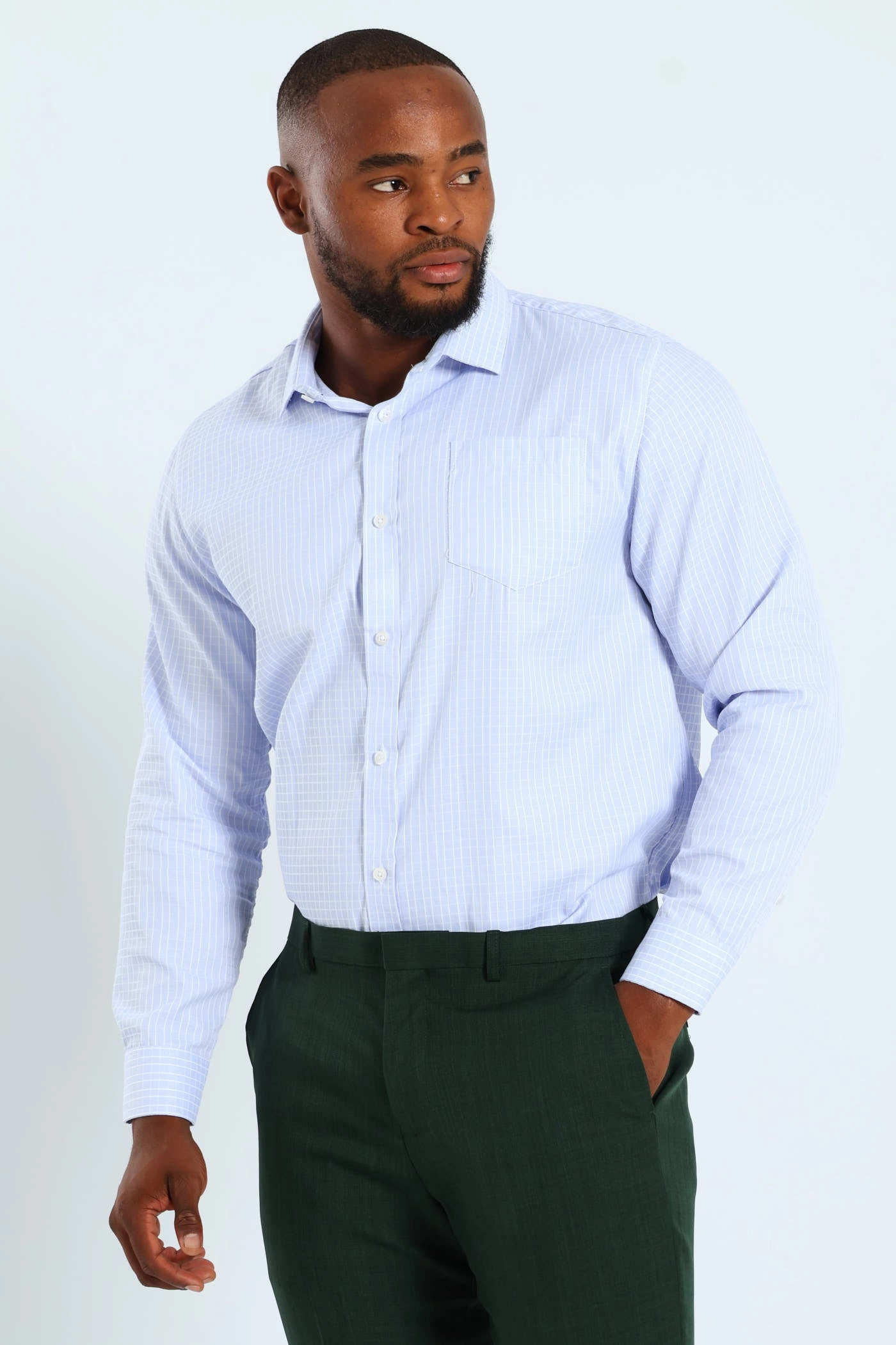 Seasonal wear Window Pane Check Shirt - Light Blue Workwear options
