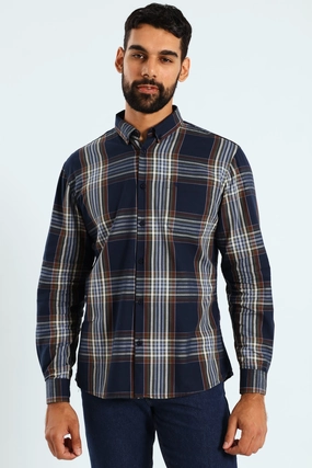 Windowpane Check Shirt - Navy/Brown Fashion photography Popular fashion picks
