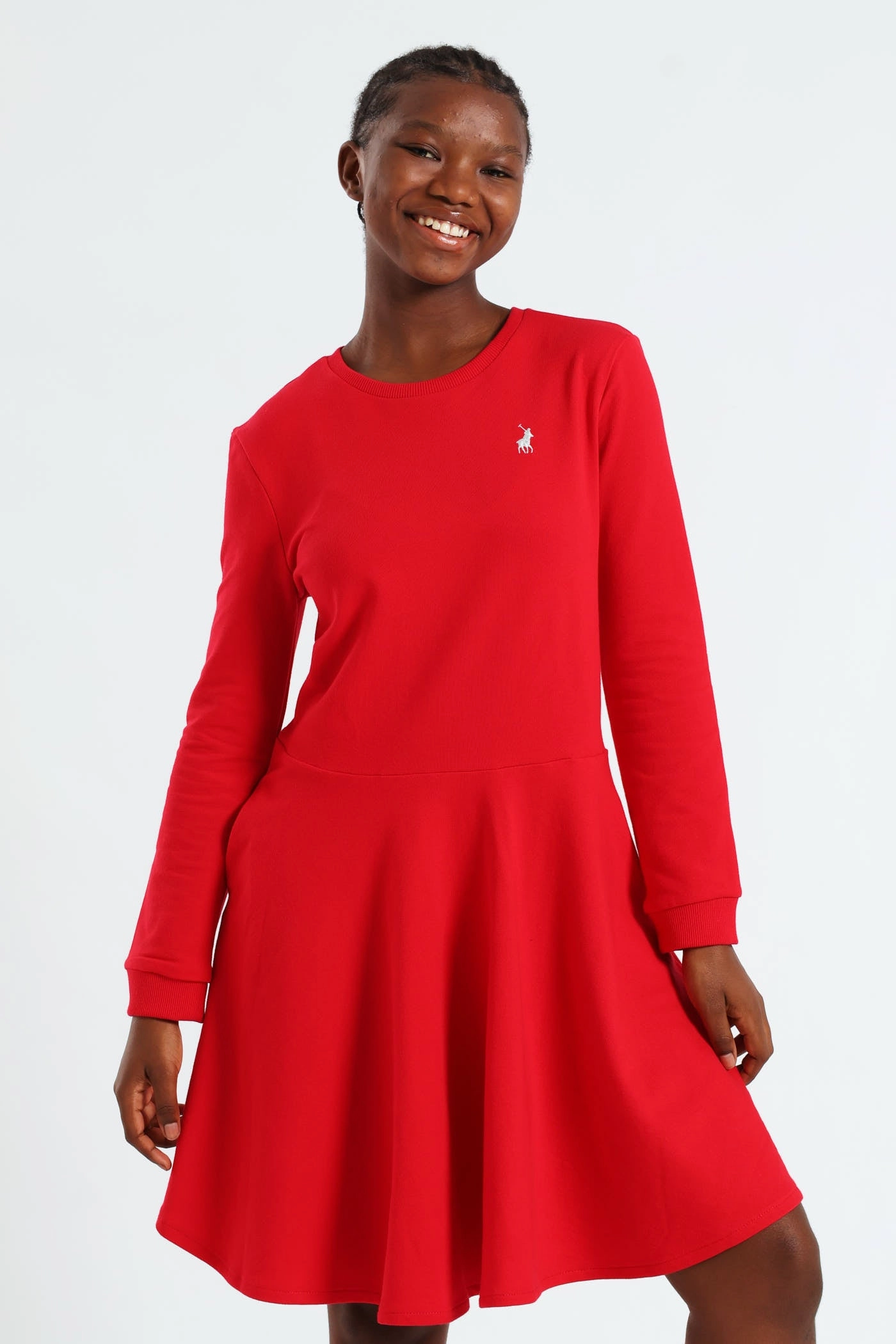 Leather - material fashion Girls Harper Long Sleeve Dress - Red Lace - detailed fashion