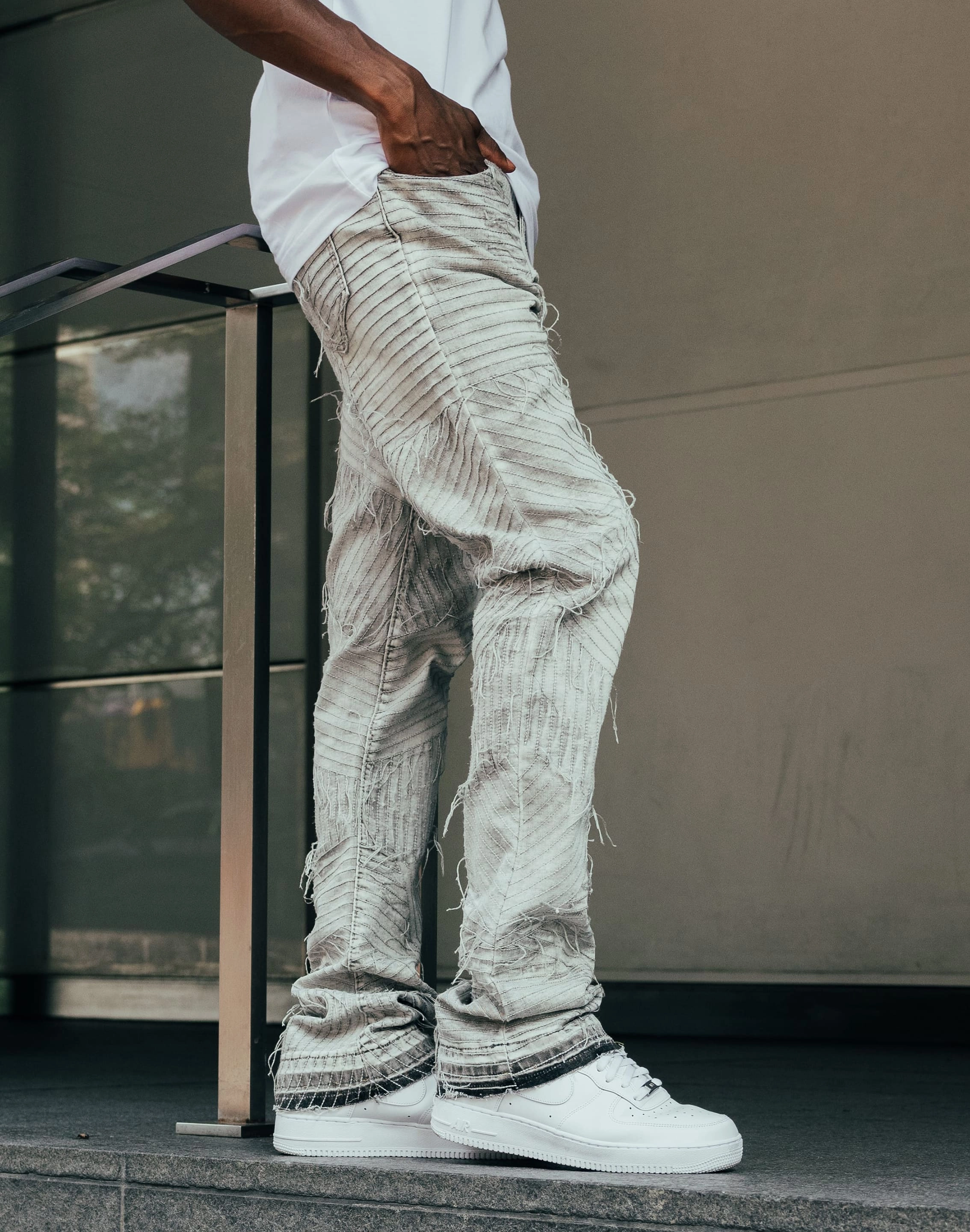 Clearance fashion WAIMEA Geometric Frayed Jeans Fashion influencers' recommendations