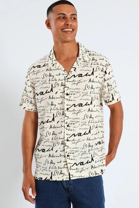 Word Print Viscose Shirt - Stone Fashion archives Activewear gear