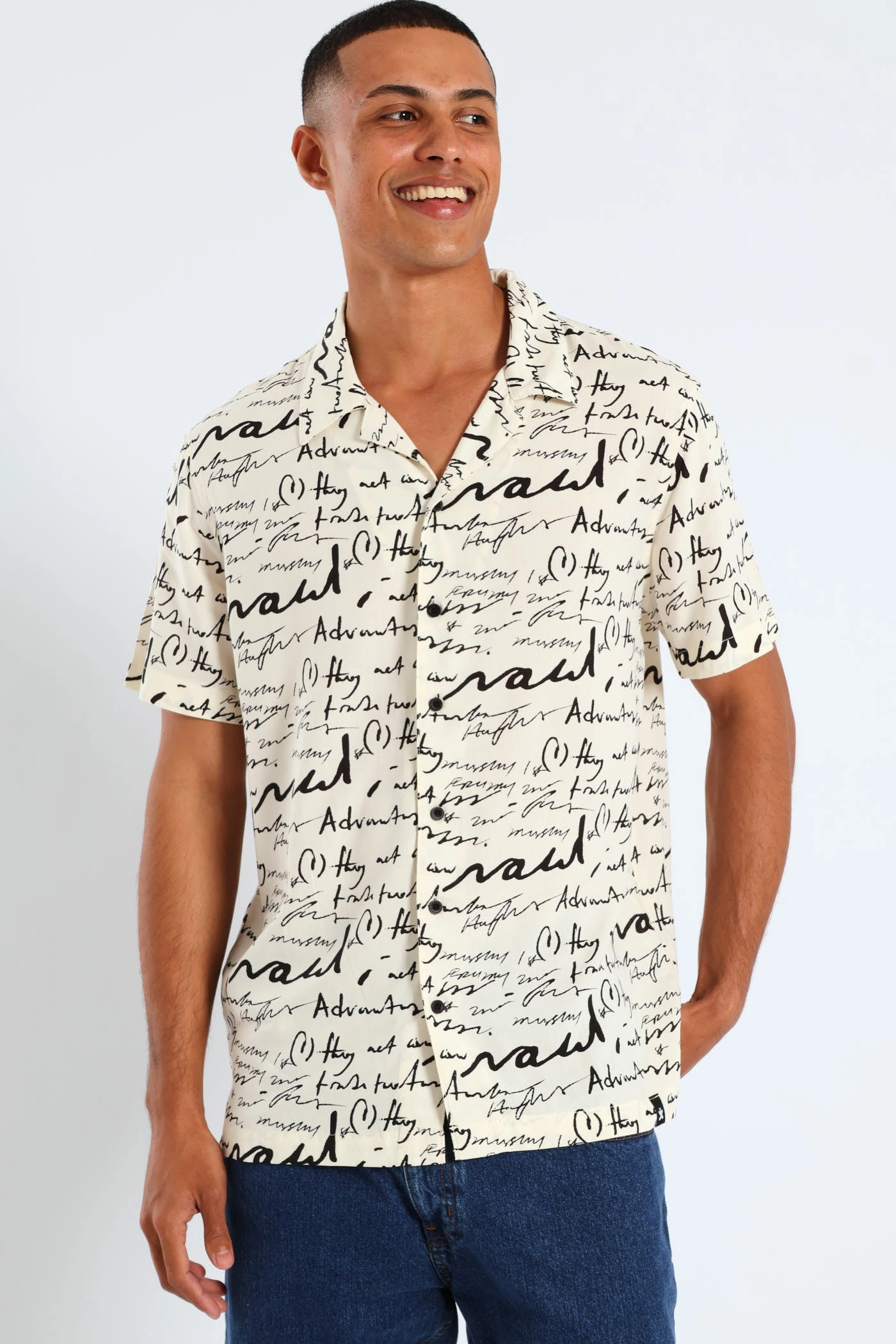 Hip - hop fashion Word Print Viscose Shirt - Stone Organic fashion products