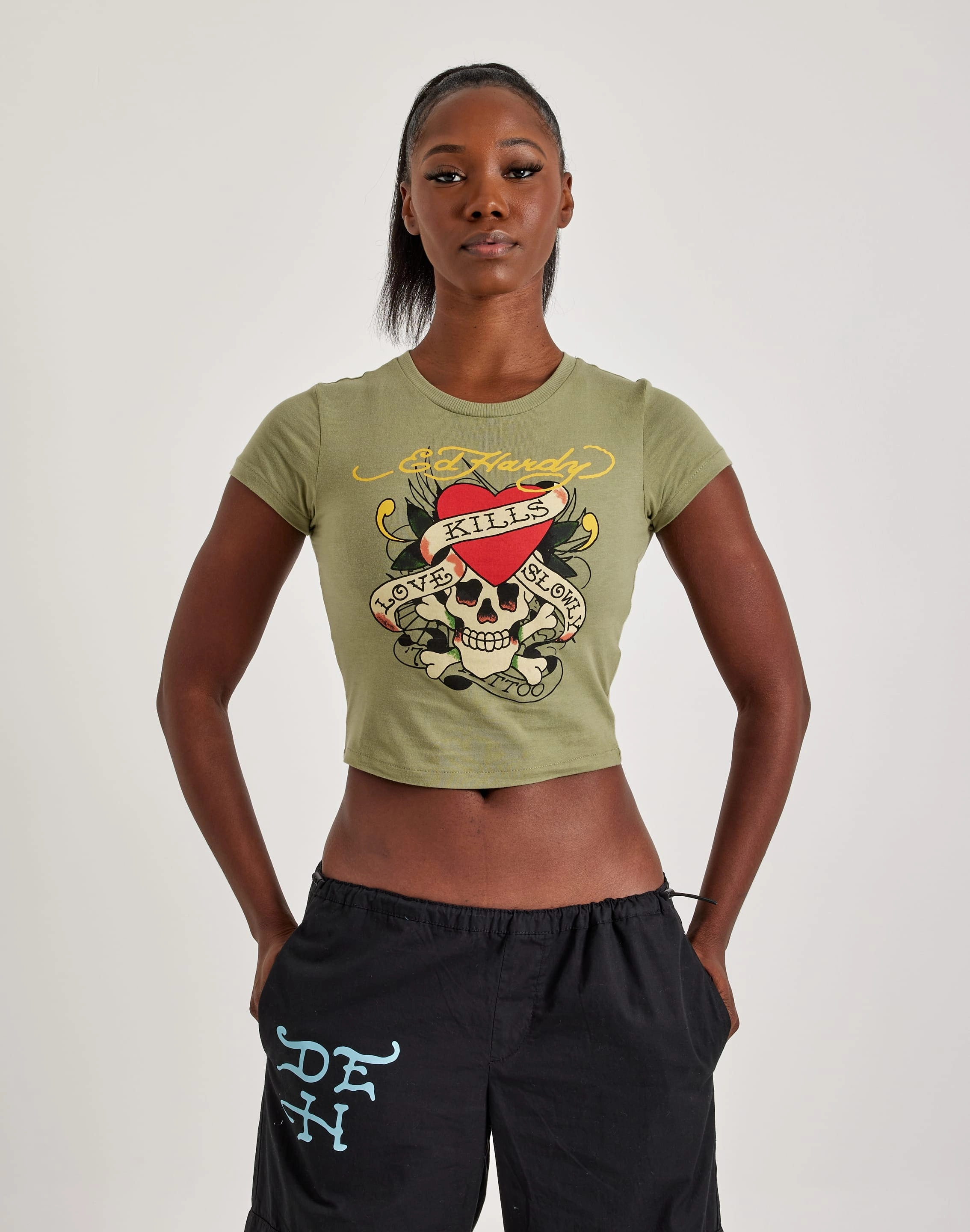Ed Hardy Love Kills Slowly Skull Baby Tee Evening wear Lingerie and intimates