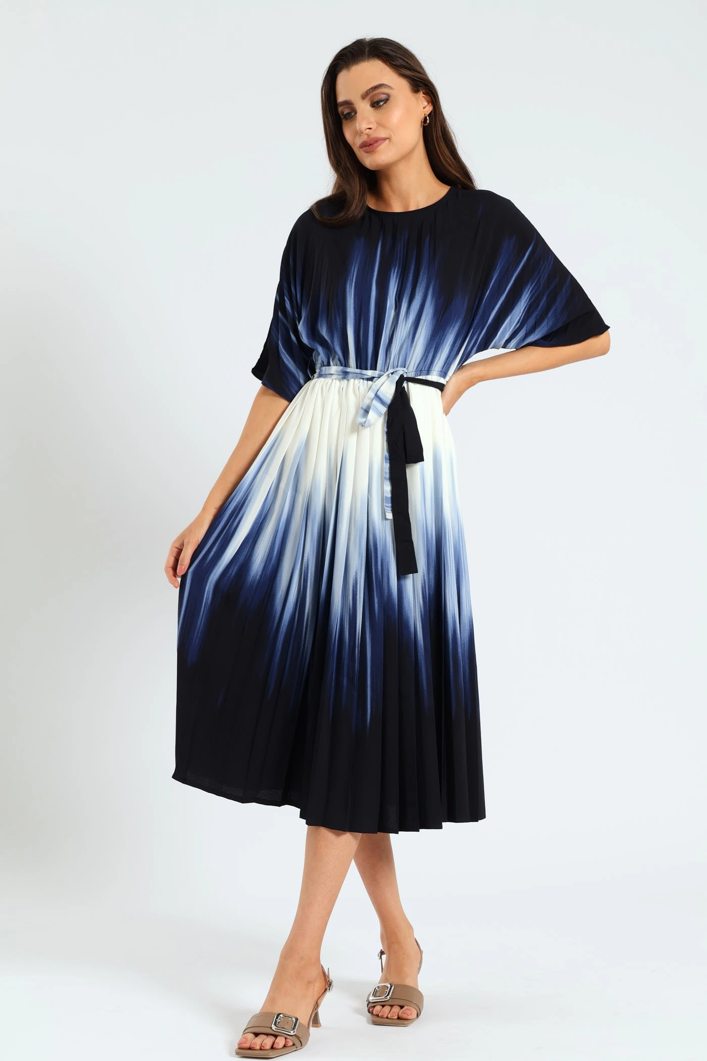 Ombre Pleated Dress - Blue Suede - finished fashion Organic fashion products