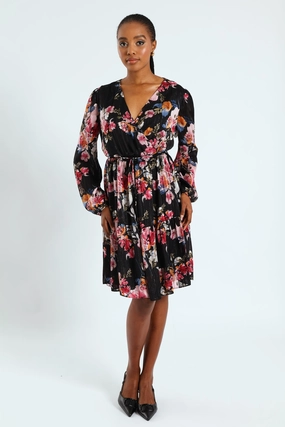 Wrap Waisted Frill Hem Tea Dress - Black Comfortable apparel Clothing types