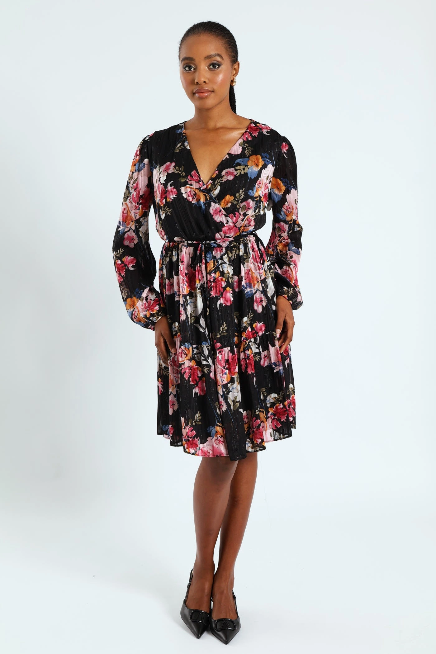 Wrap Waisted Frill Hem Tea Dress - Black Fashion rental Luxury fashion items