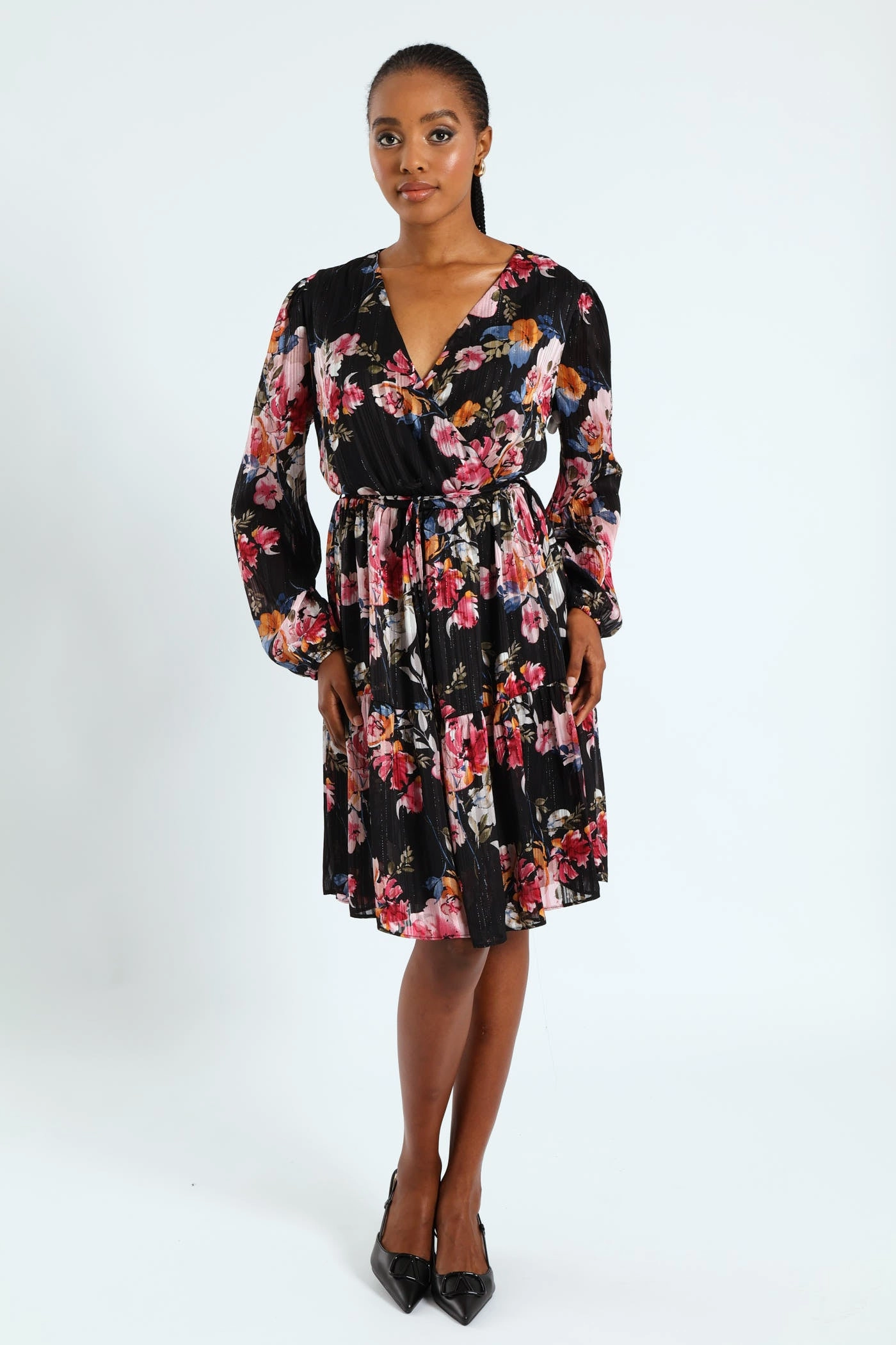 Fashion accessories Wrap Waisted Frill Hem Tea Dress - Black Stylish products