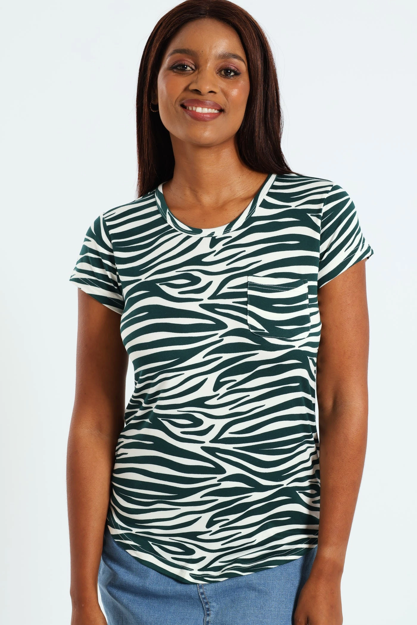 Zebra Print Pocket Tee - White/Green