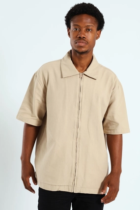 Zip Through Front & Back Shirt - Stone Vintage - inspired fashion Nylon - included fashion