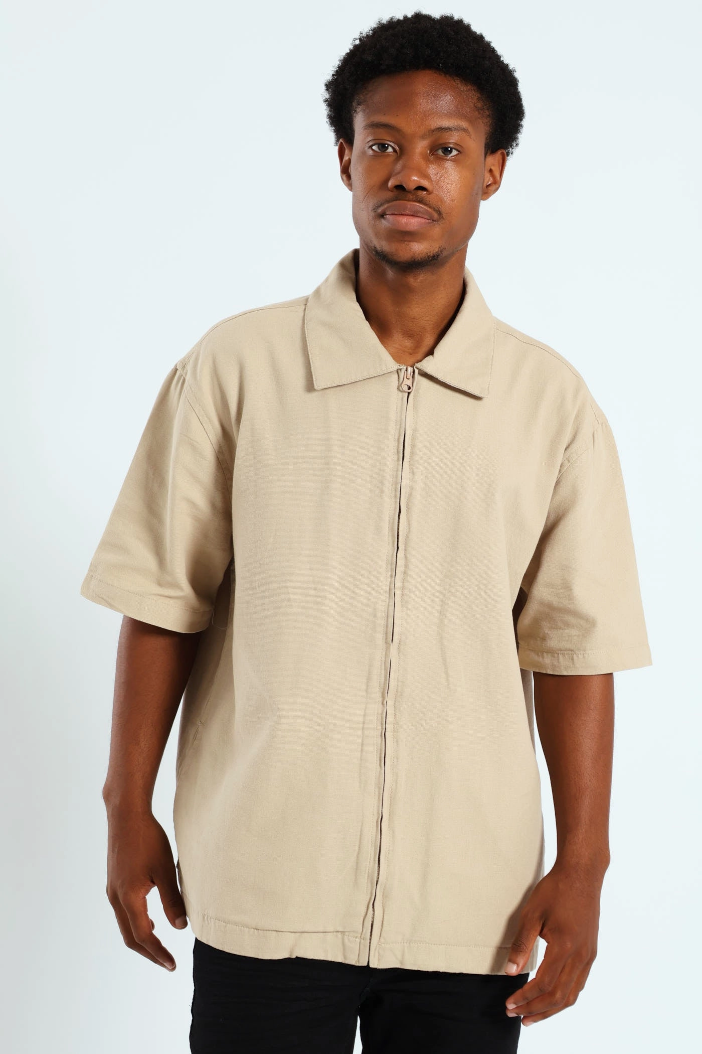 Zip Through Front & Back Shirt - Stone Seasonal wear Sustainable fashion practices
